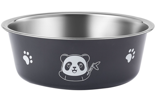 Stainless Steel Bowl with Panda and Paw Print Design