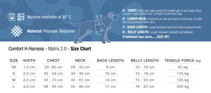 Max & Molly Matrix 2.0 Comfort H-Harness in Black Color for Dogs Size Chart