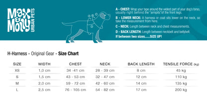 Max & Molly Original H-Harness for Dogs with GOTCHA! ID Size Chart