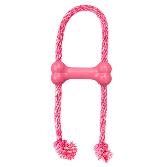 Kong Puppy Goodie Bone Toy with Rope in pink color