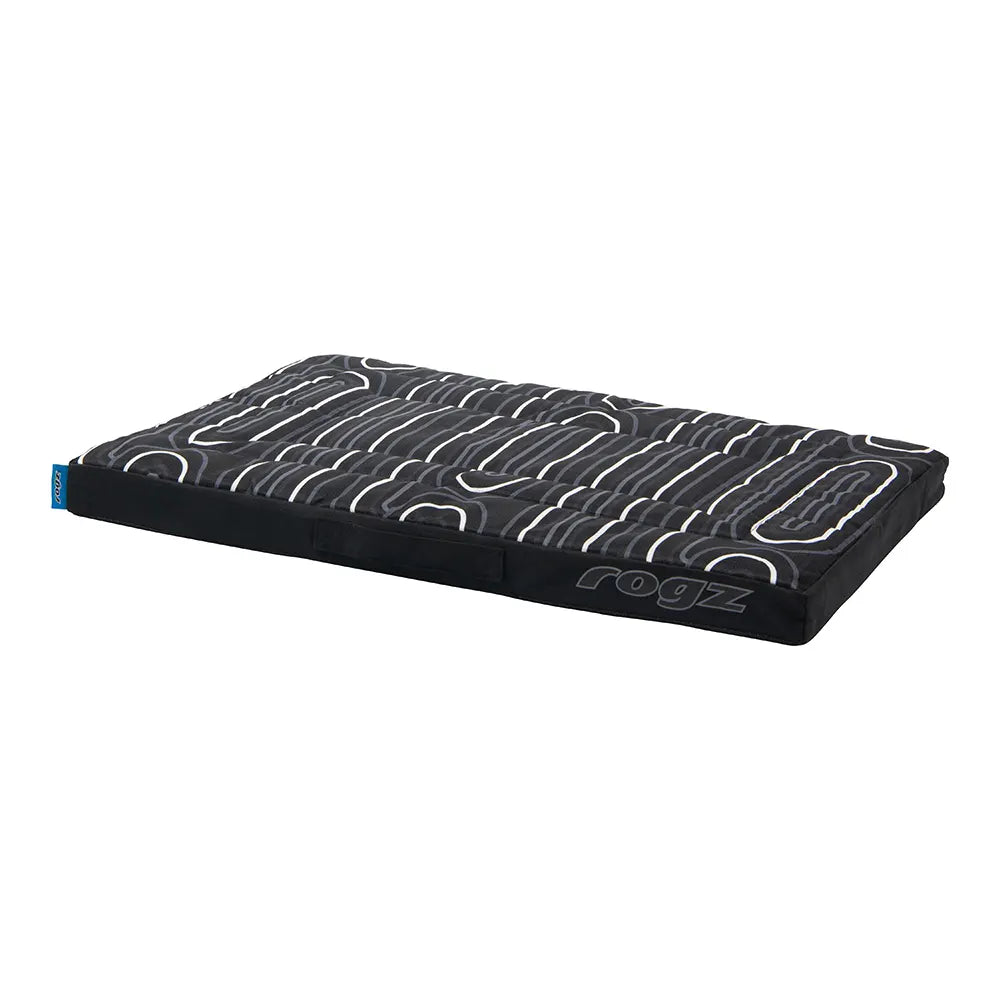 ROGZ GRAPHIX flat pet bed in black and grey pattern