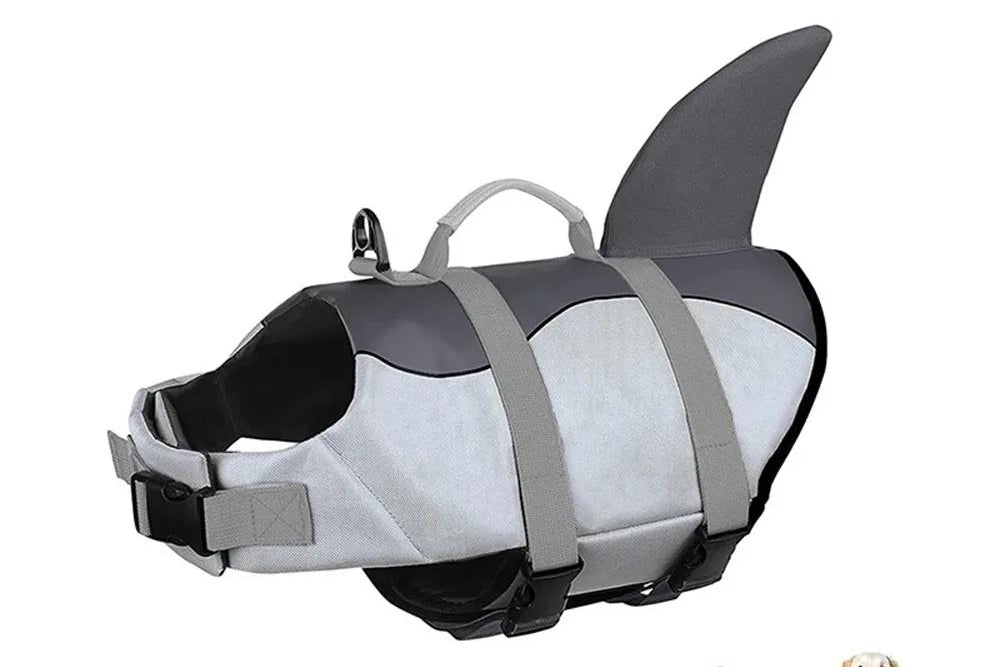 dog life vest in a shark design